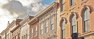 Upper halves of buildings in downtown Staunton