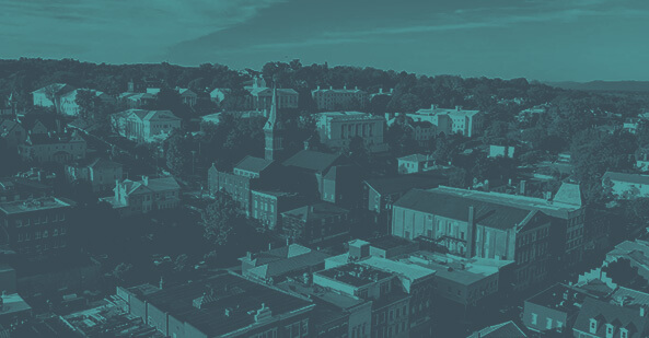 An aerial view of Staunton Virginias historic buildings 