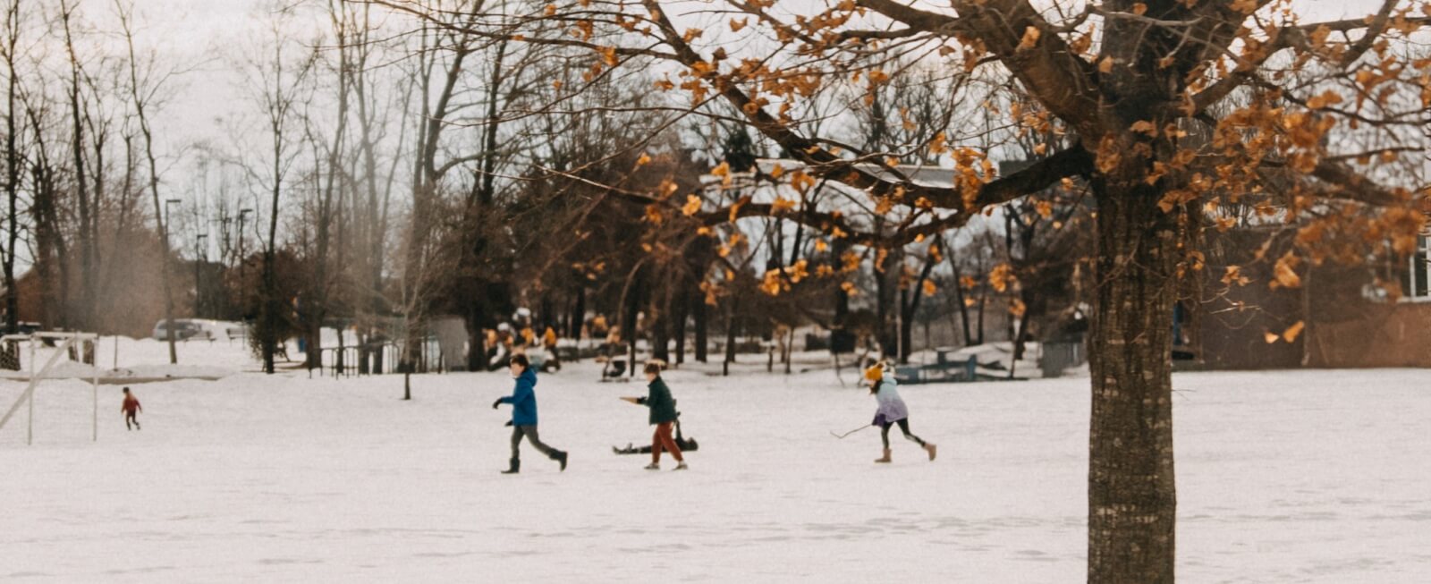 Children playing on snowy grounds