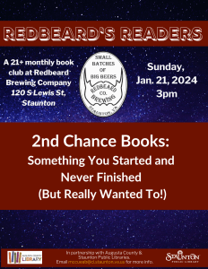 Redbeard's Readers book club poster at the Staunton Public Library
