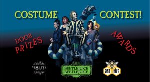 A dynamic poster for a costume contest, highlighting creative designs and essential information about the competition