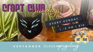 An engaging graphic for Craft Club Sundays, highlighting the event on September 1st, encouraging community creativity