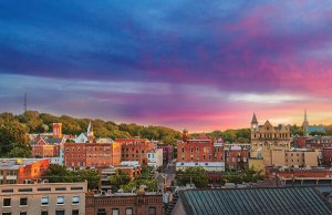 Staunton Virginia skyline at sunset