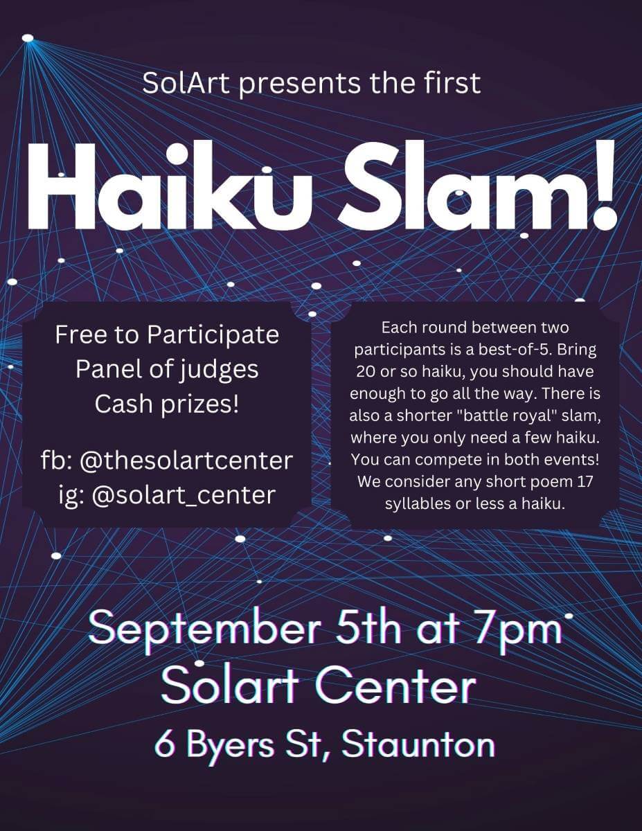 A poster from the Haku Slam event, showcasing enthusiastic participants sharing their poetry in a lively atmosphere