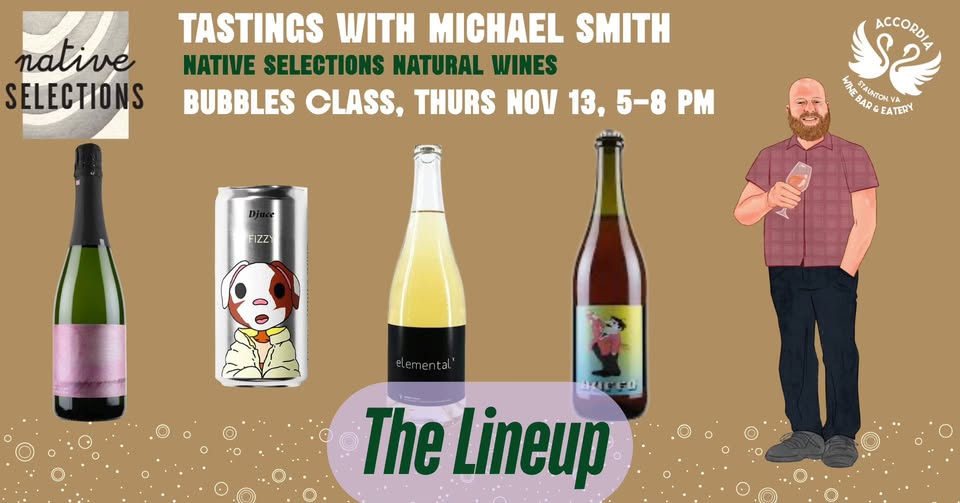 event 39004 bubbles class with michael smith from native selections thurs nov 13 5 8 pm-visit-staunton-va