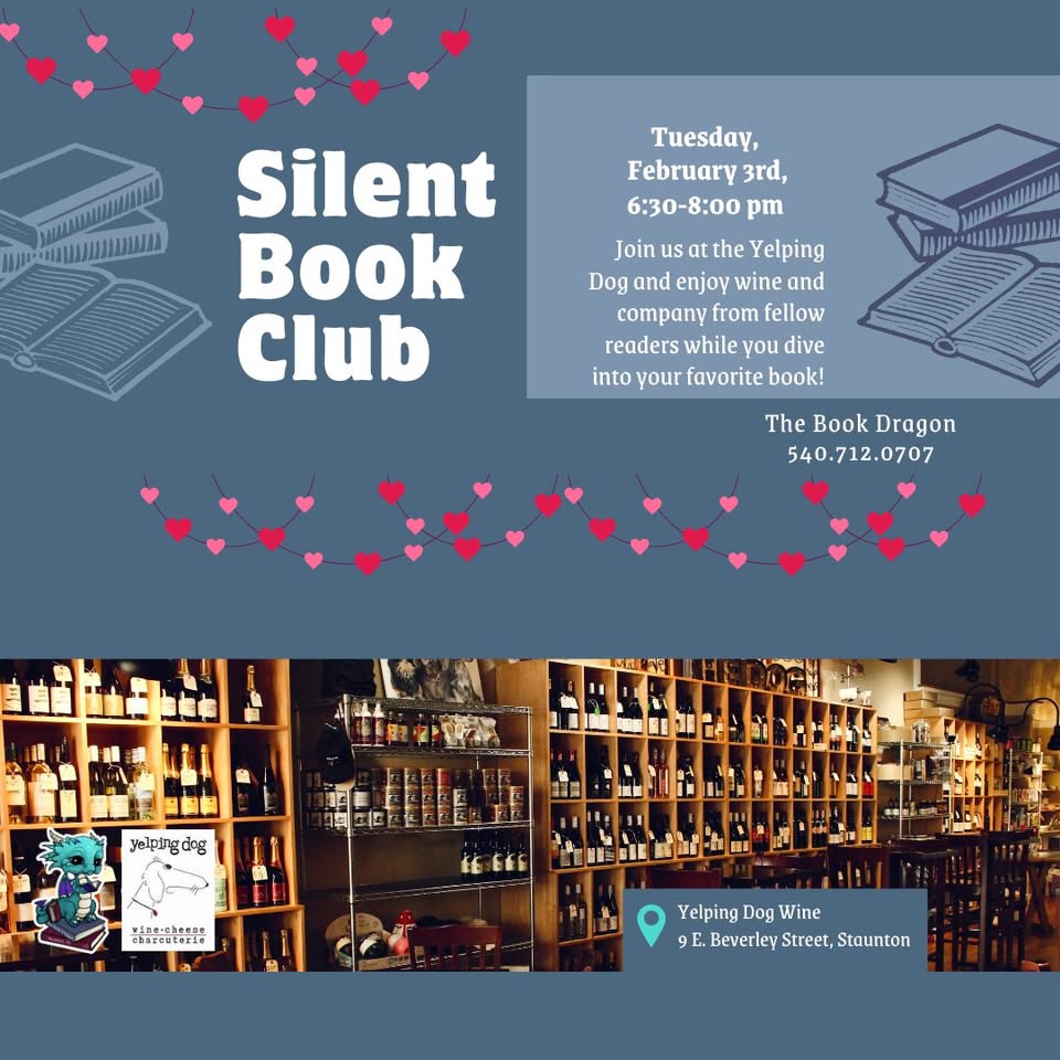 Event 43860 the book dragon shop hosts silent book club at yelping dog wine-visit-staunton-va