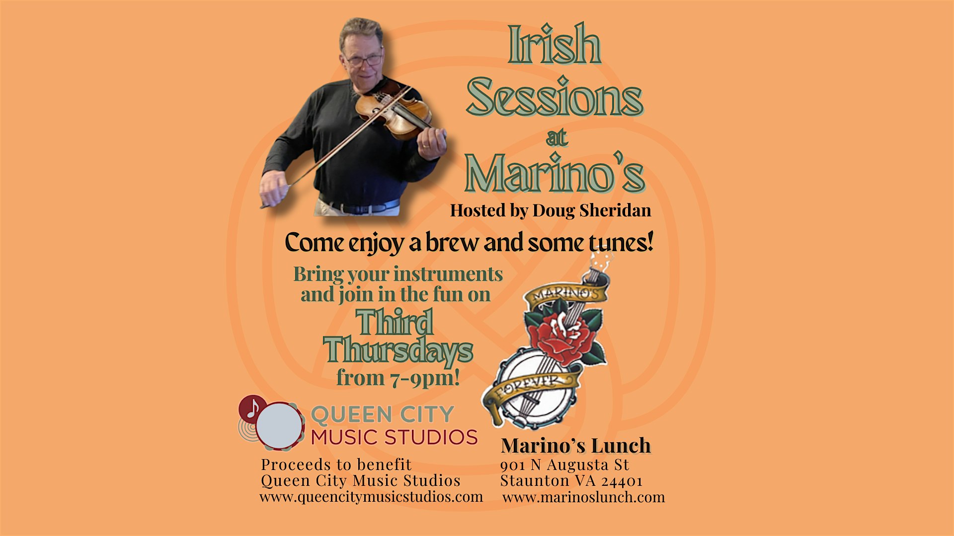 QCMS Presents: Irish Sessions at Marino’s Lunch Hosted by Doug Sheridan
